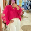 Chemisier grande taille été coton gaze rose bleu | Dream By C