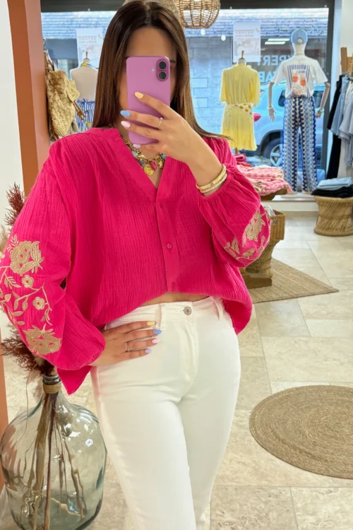 Chemisier grande taille été coton gaze rose bleu | Dream By C
