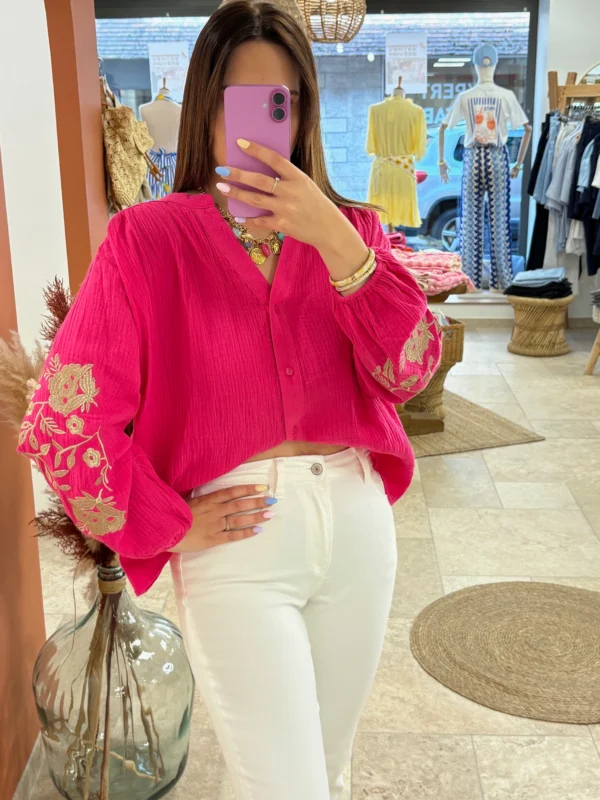 Chemisier grande taille été coton gaze rose bleu | Dream By C