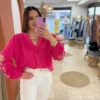 Chemisier grande taille été coton gaze rose bleu | Dream By C