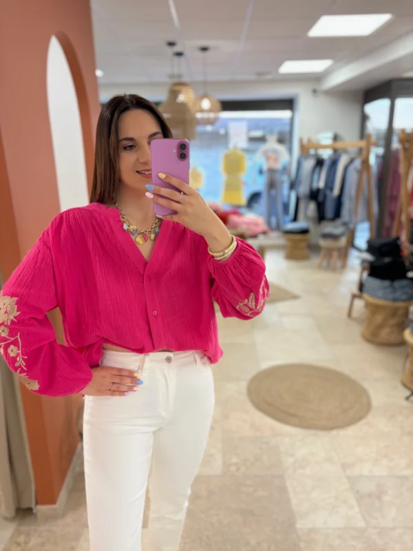 Chemisier grande taille été coton gaze rose bleu | Dream By C
