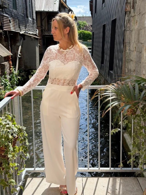 Combinaison dentelle femme chic, pantalon large | Dream By C