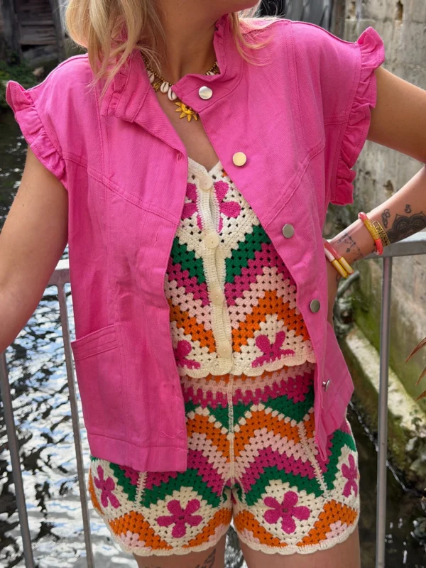 Gilet crochet femme sans manche col V boutonné | Dream By C