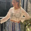 Haut cropped crochet femme écru, manches longues | Dream By C