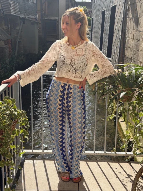 Haut cropped crochet femme écru, manches longues | Dream By C