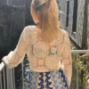 Haut cropped crochet femme écru, manches longues | Dream By C