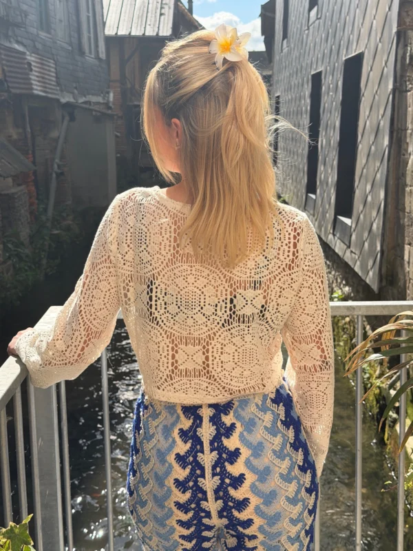 Haut cropped crochet femme écru, manches longues | Dream By C