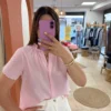Haut grande taille col V boutons brodé rose bleu | Dream By C