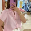 Haut grande taille col V boutons brodé rose bleu | Dream By C