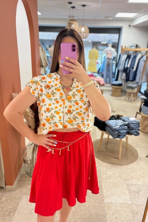 Jupe short grande taille femme corail patineuse | Dream By C