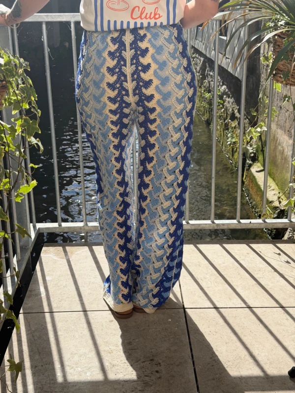 Pantalon crochet bleu femme large bas, doublé | Dream By C