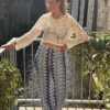 Pantalon crochet bleu femme large bas, doublé | Dream By C