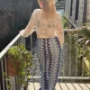 Pantalon crochet bleu femme large bas, doublé | Dream By C
