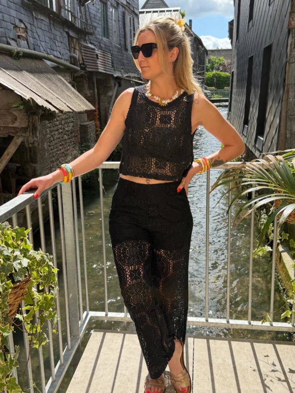 Pantalon en crochet femme doublé, taille élastique | Dream By C