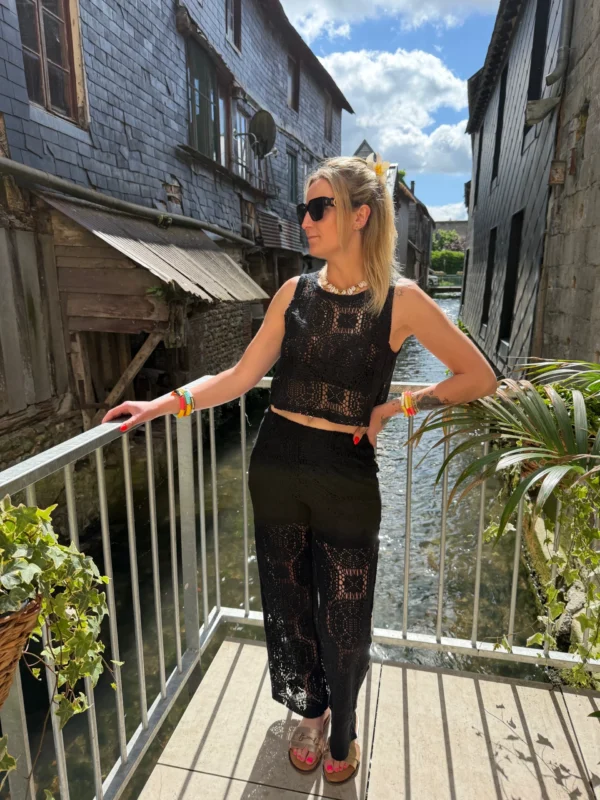 Pantalon en crochet femme doublé, taille élastique | Dream By C