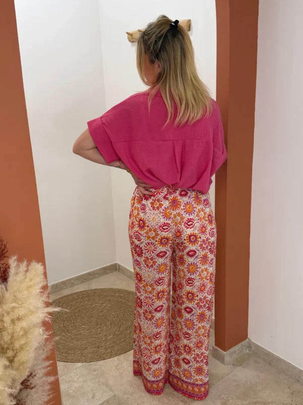 Pantalon fluide coloré femme large, motifs orangés | Dream By C