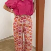 Pantalon fluide coloré femme large, motifs orangés | Dream By C