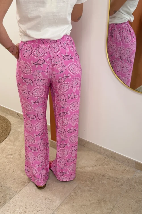 Pantalon imprimé cachemire femme fluide rose | Dream By C