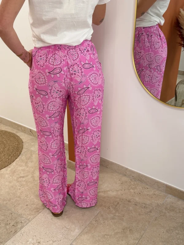 Pantalon imprimé cachemire femme fluide rose | Dream By C