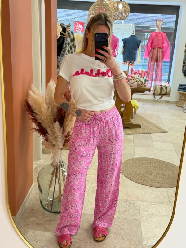Pantalon imprimé cachemire femme fluide rose | Dream By C