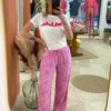Pantalon imprimé cachemire femme fluide rose | Dream By C