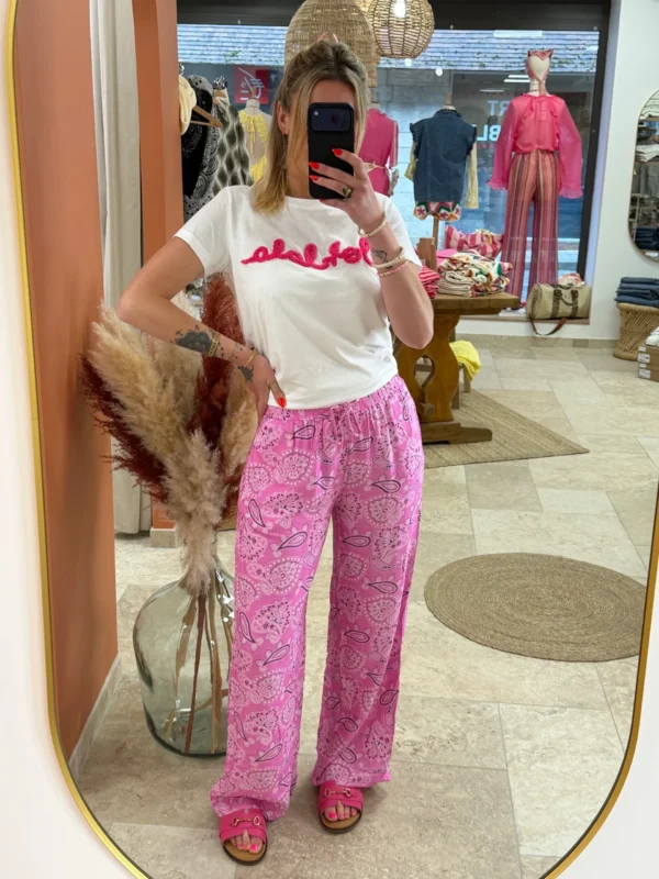 Pantalon imprimé cachemire femme fluide rose | Dream By C