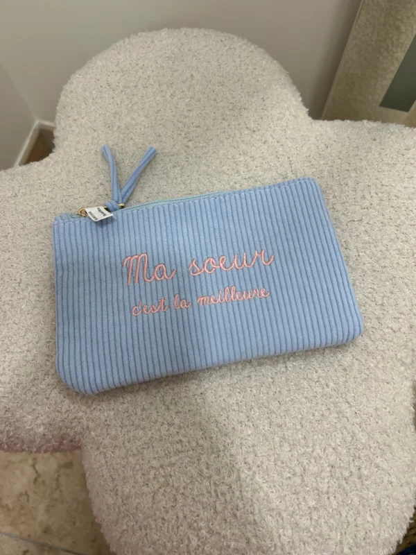 Pochette velours côtelé cadeau femme brodée | Dream By C