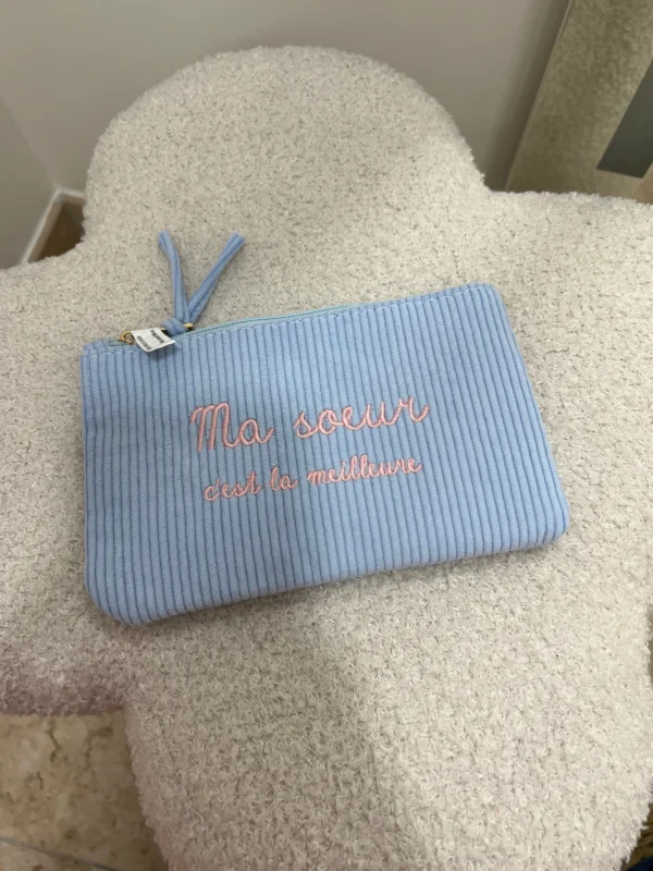 Pochette velours côtelé cadeau femme brodée | Dream By C