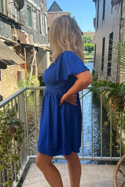 Robe bleu électrique grande taille courte col V | Dream By C