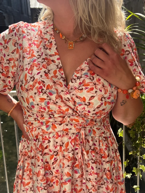 Robe courte cache cœur grande taille fleurie écru | Dream By C