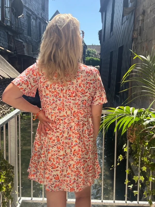 Robe courte cache cœur grande taille fleurie écru | Dream By C