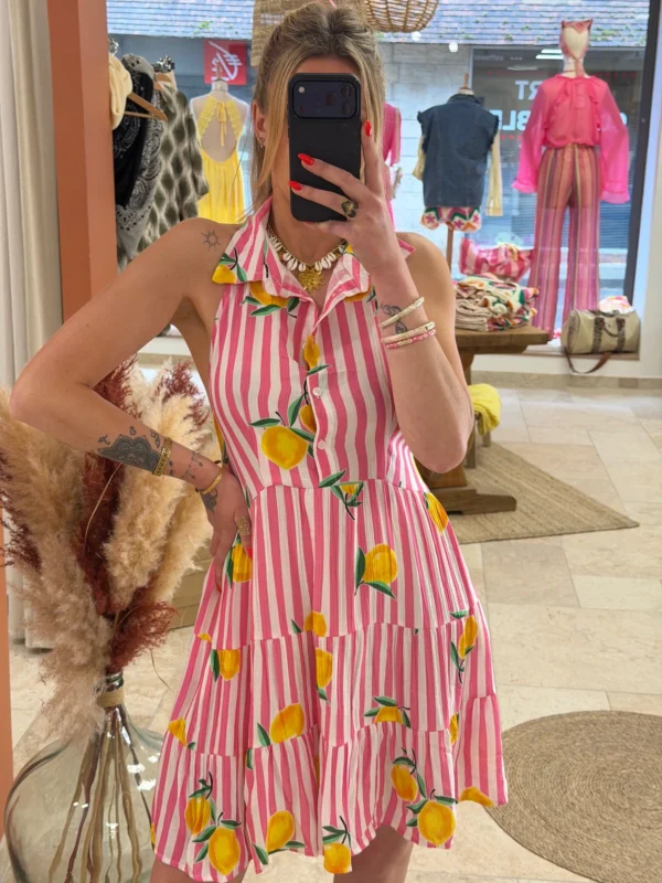 Robe courte citron femme été, rayée bleu ou rose | Dream By C