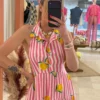 Robe courte citron femme été, rayée bleu ou rose | Dream By C
