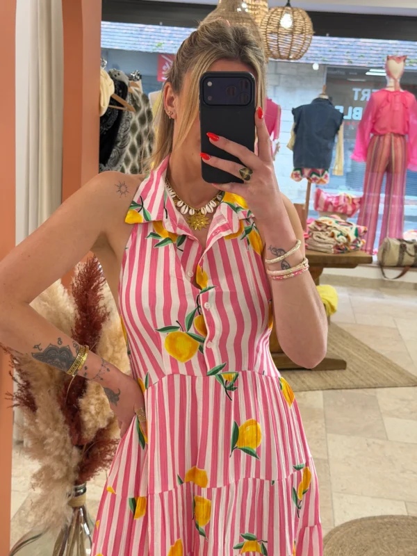 Robe courte citron femme été, rayée bleu ou rose | Dream By C
