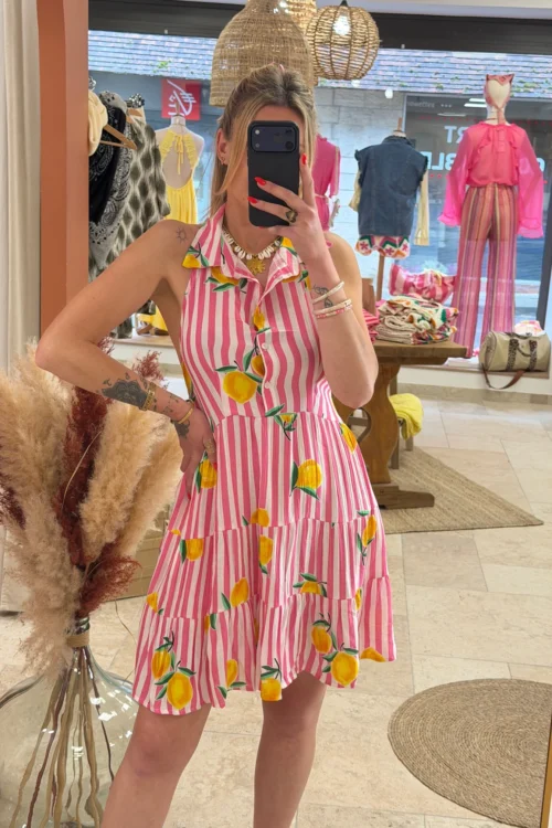 -robe-courte-citron-femme-ete-rayee-bleu-rose Robe courte citron femme été, rayée bleu ou rose | Dream By C