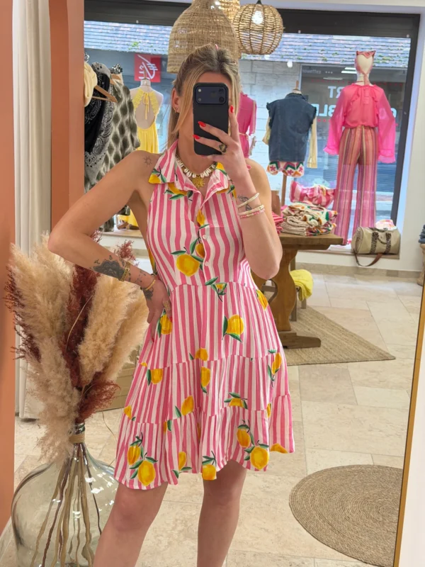 Robe courte citron femme été, rayée bleu ou rose | Dream By C