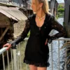 Robe courte dentelle noire, volants & laçage | Dream By C