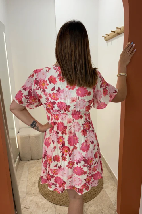 Robe courte fleurie grande taille fond blanc | Dream By C