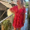 Robe courte fuchsia motifs grande taille col V | Dream By C
