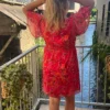 Robe courte fuchsia motifs grande taille col V | Dream By C