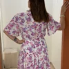 Robe courte violet femme col V élastique doublée | Dream By C
