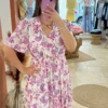 Robe courte violet femme col V élastique doublée | Dream By C