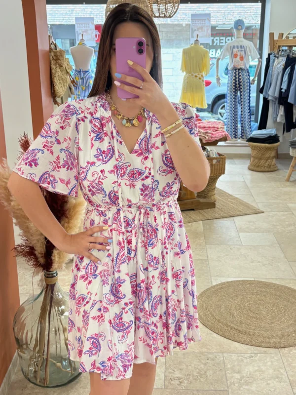 Robe courte violet femme col V élastique doublée | Dream By C
