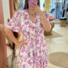 Robe courte violet femme col V élastique doublée | Dream By C