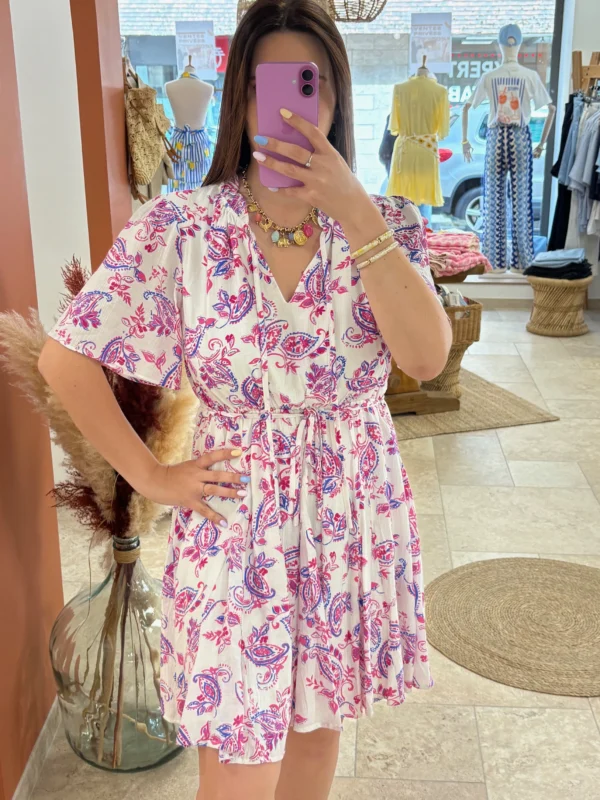 Robe courte violet femme col V élastique doublée | Dream By C