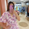 Robe courte violet femme col V élastique doublée | Dream By C