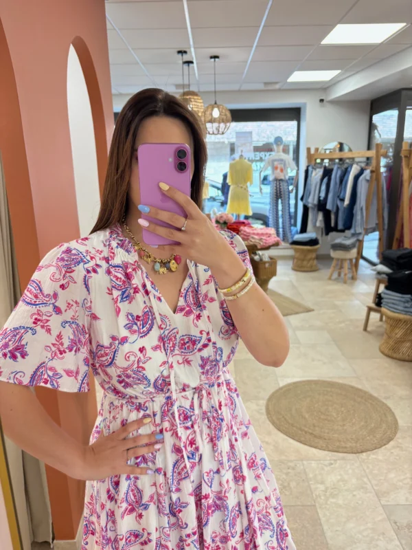 Robe courte violet femme col V élastique doublée | Dream By C