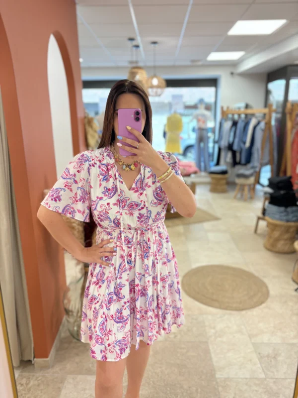 Robe courte violet femme col V élastique doublée | Dream By C