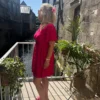 Robe fuchsia grande taille courte col V doublée | Dream By C