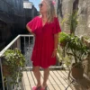 Robe fuchsia grande taille courte col V doublée | Dream By C